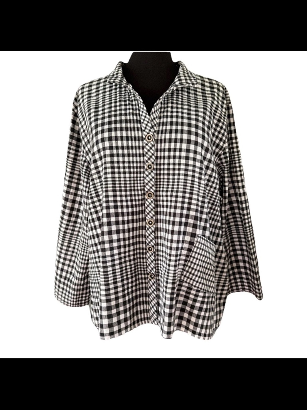 Habitat Clothes To Live In Black & White Gingham Button Up X-Large 3/4 Sleeves